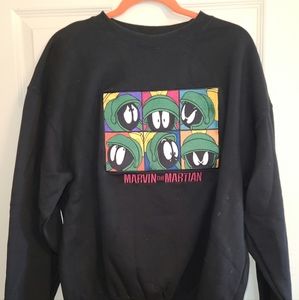 Vintage Looney Tunes Marvin the Martian embroidered sweatshirt Black L NWOT